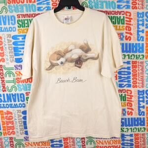 Vintage 90s Beach Bum Puppy T Shirt Size XL Beige Hanes Graphic Tee